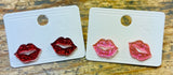 Valentine's Heart & Kiss Sparkly Stud Earrings