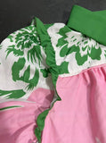 Pink & Green Floral Printed Ruffle Blouse