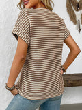 Lily Clothing - V-neck loose striped casual pullover T-shirt
