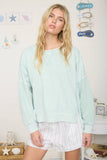 J.O.A - ACID WASH LONG SLEEVE SIDE SLIT KNIT TOP: DUSTY MINT