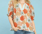 Floral Print Puff Sleeve Top - Umgee