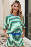 Stripe Drop Shoulder Boxy Casual Terry Short Set
