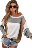 Lovesoft - Exposed Seam Color Block Patchwork Top: Khaki / 60%Polyester+35%Viscose+5%Elastane / S