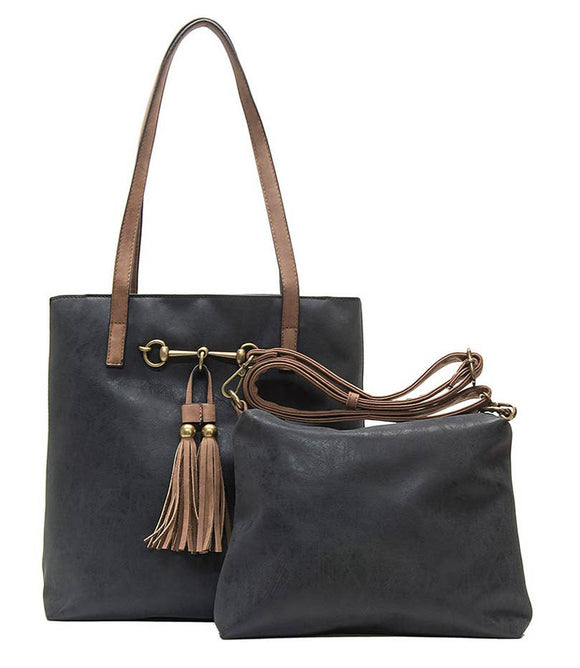 Liz Soto Handbags - Jane 3272 two in one tote: Black / Vegan leather / Two in one tote