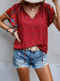 Boho Printed V Neck Red Top