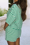 Stripe Drop Shoulder Boxy Casual Terry Short Set