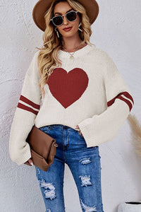 Lily Clothing - WOMEN OVERSIZED HEART PRINTING RIBBED PULLOVER_CWOSWL0323: APRICOT / (XL) 1