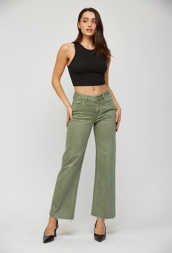 High Rise Wide Leg Olive Jeans