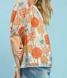 Floral Print Puff Sleeve Top - Umgee