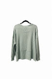 V-Neck Raw Hem Light Sage Green Top - J.O.A.