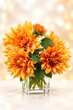 Orange Dahila Silk Flowers Vase