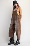 Leopard Washed Denim Overalls