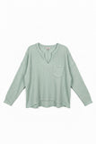 V-Neck Raw Hem Light Sage Green Top - J.O.A.