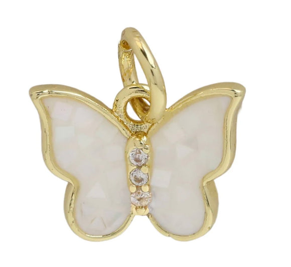 White Pearl Shell Butterfly Charm For Charm Necklace