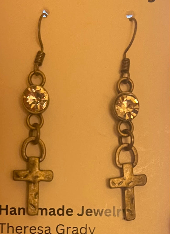 Antique Cross With Crystal Earrings