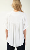 Half Sleeve Frayed Button Down Top