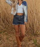 Block Distress Denim Jacket