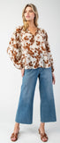 Floral Printed Crinkle Long Sleeve Blouse Top