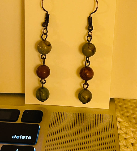 Three Beads Dangle Earrings