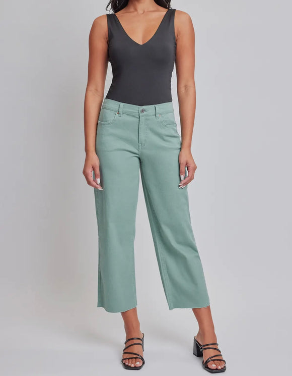 Mint Cropped High Rise Wide Leg Trouser Pants