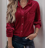 Women's Long Sleeve Red Velvet Cardigan Top