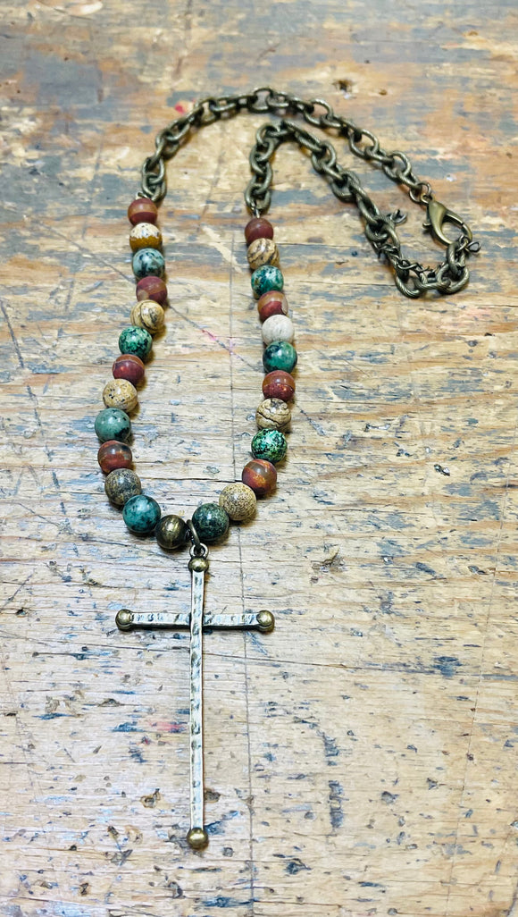Long Antique Cross With Chain Necklace