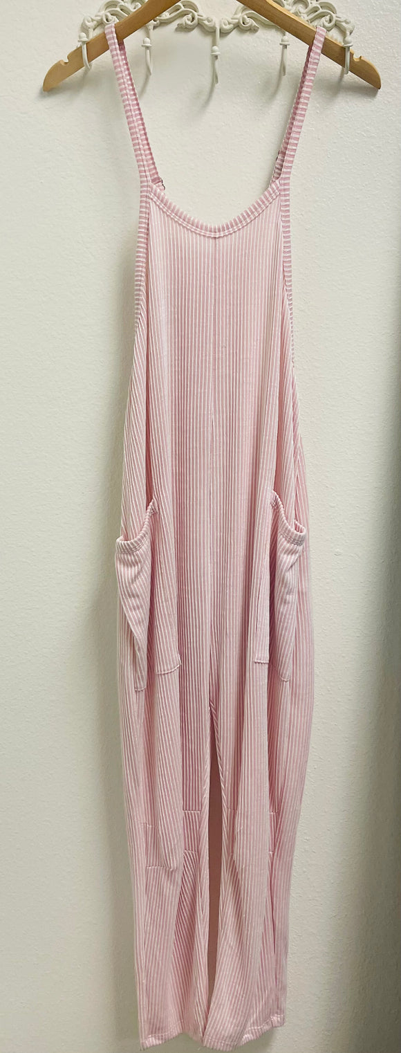 Wrinkle Rib Knit Jumpsuit Pink