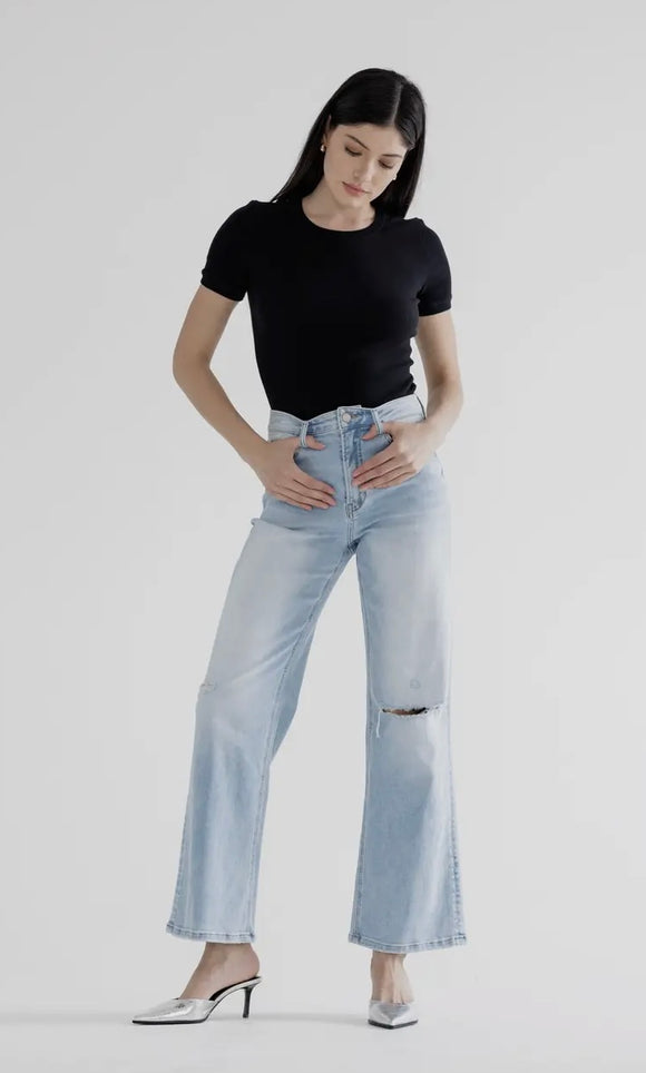 High Rise Wide Leg W Knee Slit