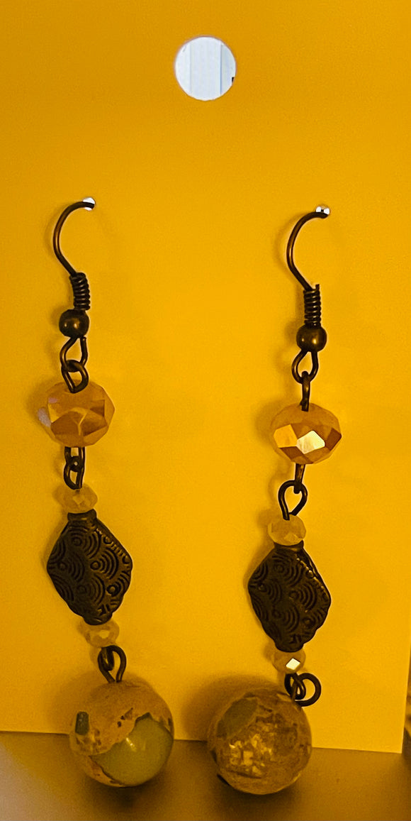Dangle With bead,copper and teal bead Earrings