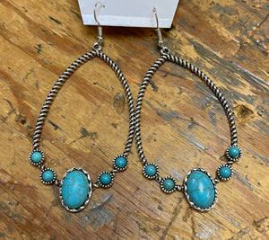 Sliver Turquoise Hoop Earrings