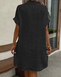 Black V-Neck Button-UP Dress