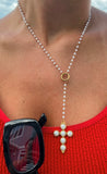 Lariat Pearl Cross Necklace   LARIAT PEARL CROSS NECKLACE