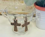 Copper Hammered Cross Earrings