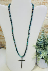 Stone Necklace With Antique Cross