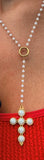 Lariat Pearl Cross Necklace   LARIAT PEARL CROSS NECKLACE