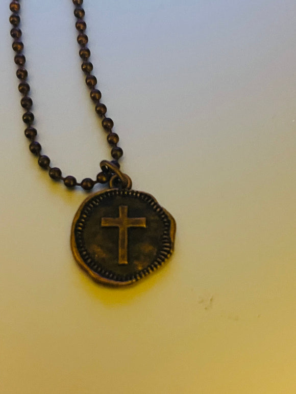 Copper Circle Cross Necklace