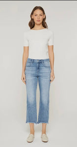 High Rise Cropped Jeans with Raw Hem