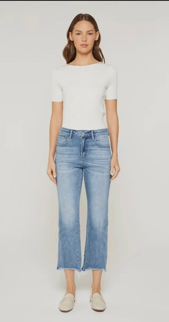 High Rise Cropped Jeans with Raw Hem