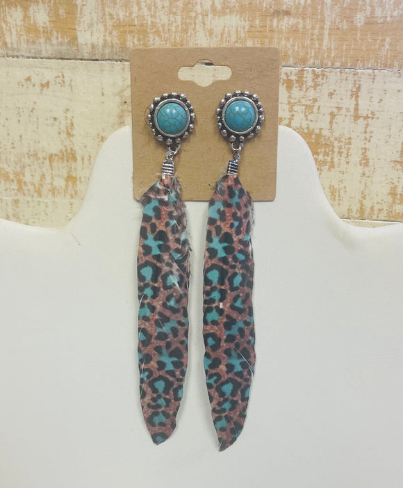 Long Feather Leopard Earrings