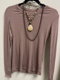 Soft Taupe Ribbed Cotton Round Neck Basic Top