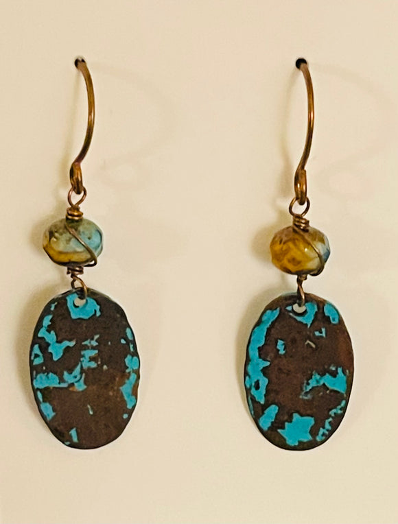 Oval Teal & Copper Earrings