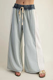 Sage Color Block Denim Drawstring Pants