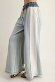 Sage Color Block Denim Drawstring Pants