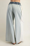 Sage Color Block Denim Drawstring Pants