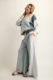 Sage Color Block Denim Drawstring Pants