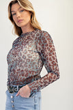 Animal Print Mesh Long Sleeve Top