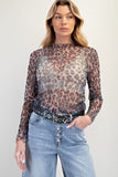 Animal Print Mesh Long Sleeve Top