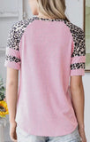 Rib Animal Print Short Sleeve Pink Top