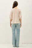STRIPED DOUBLE GAUZE PUFFED SLEEVE TOP