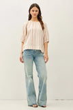 STRIPED DOUBLE GAUZE PUFFED SLEEVE TOP